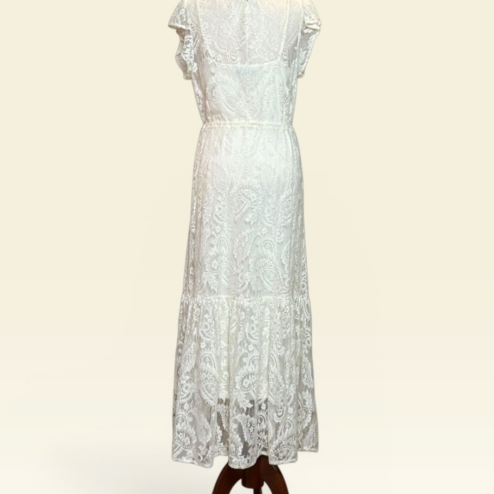 New Steve Madden Dress Paisley Floral Lace Maxi Dress in Natural Size Medium - Picture 7 of 17